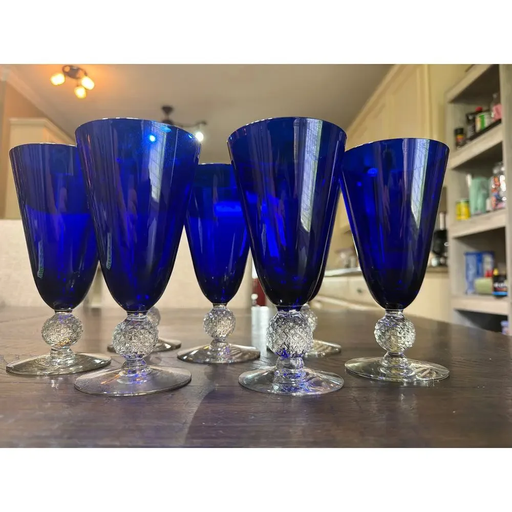 Vintage Morgantown Ritz Blue Golf Ball Champagne Tall Sherbet Glass 4 7/8